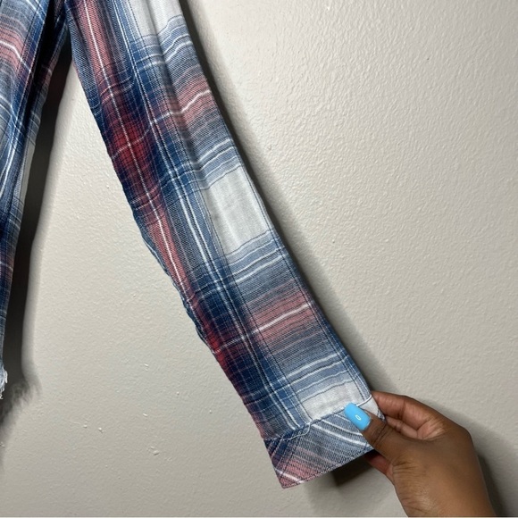 Bella Dahl Women Button‎ Down Shirt Small Lightweight Plaid Frayed him July 4 - Picture 9 of 11